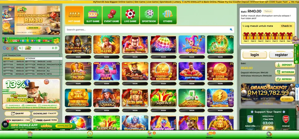 Mytown33 casino game lobby preview